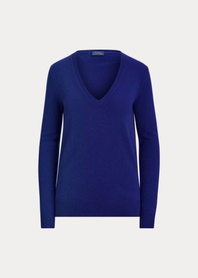 Sueter Polo Ralph Lauren Mujer Azul Rey Azules - Washable Cashmere V-Neck - WVYRX1023